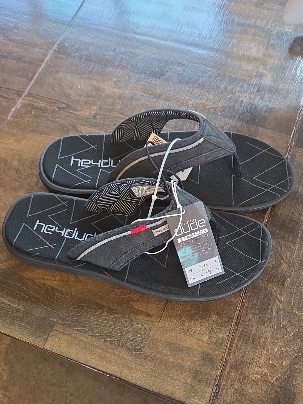 Hey Dude Size 13 Men's Black Flip Flop Sandals NEW